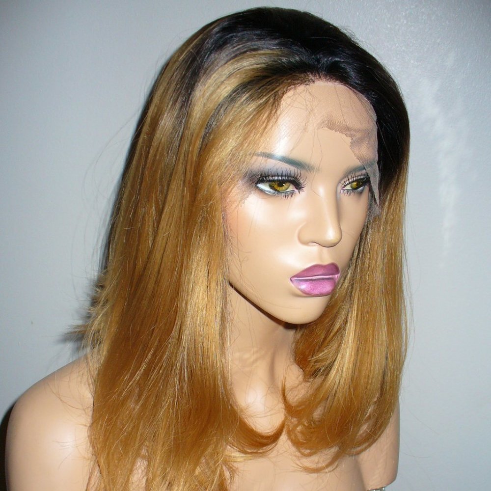 Synthetic brown black ombre about 14" long wig